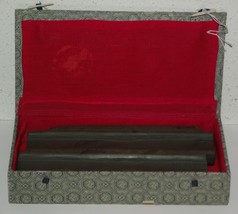 Vintage 8&quot; green bamboo shape artist ink well tray with storage box ~O - £7.81 GBP