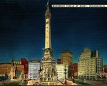 Monument Circle at Night Indianapolis Indiana IN UNP Linen Postcard B9 - $2.92