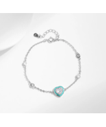 Elegant 925 Sterling Silver Forever Love Zirconia Heart Chain Link Bracelet - £27.53 GBP