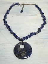 VJ Marbled Blue Doughnut Moon Stone 16” Costume Necklace - £7.81 GBP