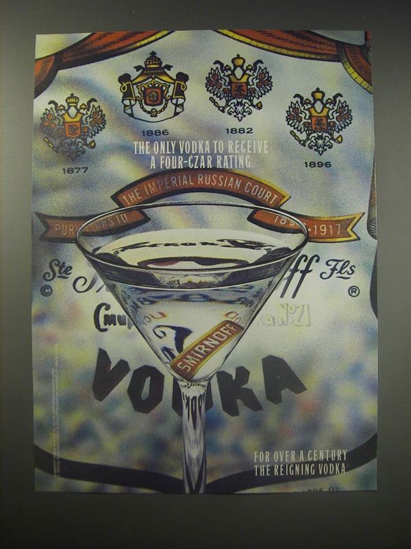1990 Smirnoff Vodka Ad - The only Vodka to receive a four-czar rating - £14.44 GBP