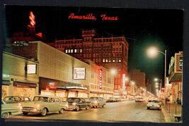 AMARILLO TX - POLK STREET at NIGHT * Buildings Cars signs chrome not posted - $5.89
