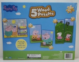 Peppa Pig and Friends Wood 5 Puzzles Storage Box Kids Educational Learn Jigsaw  - £4.69 GBP