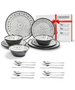 24pc Gray Melamine Dinnerware &amp; Cutlery Set, Durable, BPA-Free, Dishwash... - $924.57 MXN