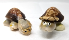 Shell Turtle Figurines Handmade Glasses Eyes Straw Hat Vintage Set of 2 - £14.63 GBP