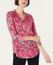 Charter Club Petite Floral-Print Pleated Top, Pink Size PL - £19.98 GBP