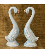 2 Vintage Dee Bee Co Swan Ceramic Figurines Light Blue Gold Accents 8.25... - $41.01 CAD