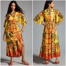 New Anthropologie FARM Rio Printed V-Neck Ruffle-Hem Dress Medium NWT - £136.28 GBP