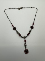 Vintage Red Rhinestone Sweet Romance Y Necklace 14.5&quot; - £30.70 GBP