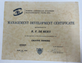 North American Aviation Management Club Management Development Certifica... - £11.81 GBP