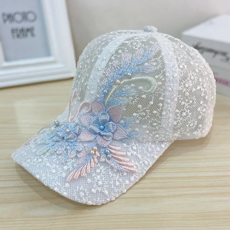 Primary image for Summer Baseball Cap Female Handmade Sticker Lace Flower Sun-Shade Sun Protection