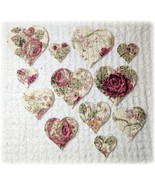 Vintage Cutter Quilt Quilted Heart Applique Die Cuts Deep Rose CottageCore - £11.45 GBP