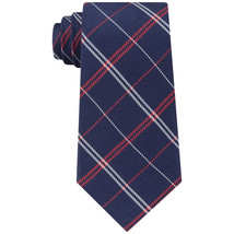 TOMMY HILFIGER Navy Blue Red Multi Grid Plaid Solid Tail Silk Blend Clas... - $24.99