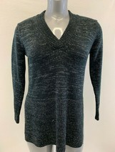 JOE FRESH Women&#39;s Small Black Silver Side Slit V Neck Acrylic/Nylon Sweater - $150.53 MXN