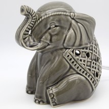 Elephant Night Light Table Lamp Sitting Lucky Trunk Up Gray 6 inch Ceramic - £10.22 GBP