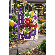 Mardi Gras Garden Flag Welcome Sign Crawfish Mask Fleur-de-Lis 12 x 18 - $11.83