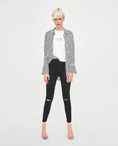 Zara High-Waisted Ripped Knee Raw Hem Black Jeggings Size 8 EUR 40 - £15.98 GBP