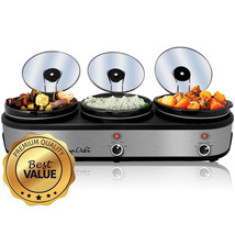 MegaChef Triple 2.5 Quart Slow Cooker and Buffet Server in Brushed Silver and Bl - £65.94 GBP