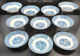 (10) Royal Currier Ives Blue Fruit Dessert Sauce Bowls Set Vintage Dish ... - £37.09 GBP