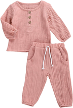 Baby Boy Girl Clothes Cotton Linen Sleeveless/Long Sleeve T-Shirt Top Shorts/Lon - £19.36 GBP