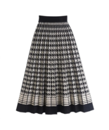 2023 Autumn Winter Vintage Houndstooth Knitted High Waist Pleated Midi L... - £41.83 GBP