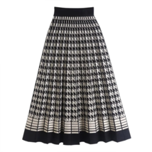 2023 Autumn Winter Vintage Houndstooth Knitted High Waist Pleated Midi L... - £42.27 GBP