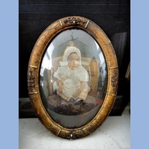 Antique Cute Black Baby Hand Colored Photo Victorian Frame Convex Glass Puller - £256.60 GBP