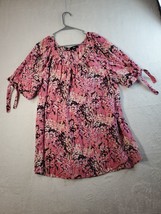 Ellos Blouse Top Womens Size 20 Pink Black 100% Rayon Short Sleeve Round Neck - £12.33 GBP
