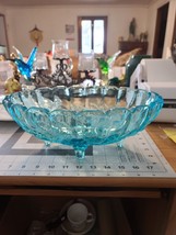 Vintage Indiana Glass Ice Blue Harvest Fruit Footed Oval Center Bowl - $59.39