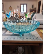 Vintage Indiana Glass Ice Blue Harvest Fruit Footed Oval Center Bowl - $1,110.23 MXN