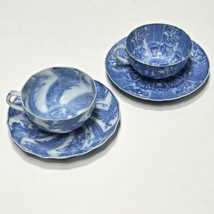 2 Small Japanese Egg Shell Porcelain Blue White Tea Cups Saucers Dragon ... - £58.14 GBP
