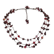 Beautiful Triple Layer Chunky Red Garnet Crystal &amp; Stone Necklace - £16.61 GBP