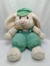 Vintage Dan Dee White Bunny Rabbit Green Overalls Plush Stuffed Animal 12&quot; - £38.93 GBP