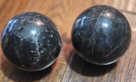 2pc Large 4&quot; Granite Onyx Marble Sphere Ball Black -White &amp; Gray Spots H... - £23.43 GBP