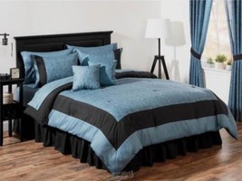 20-Piece Bonanza Bedding Sets Teal Scroll Queen Comforter Sheet Bed Skirt Shams - £90.16 GBP