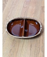 VINTAGE HULL POTTERY BROWN DRIP GLAZE DIVIDED SERVING BOWL DISH OVEN PRO... - $17.99
