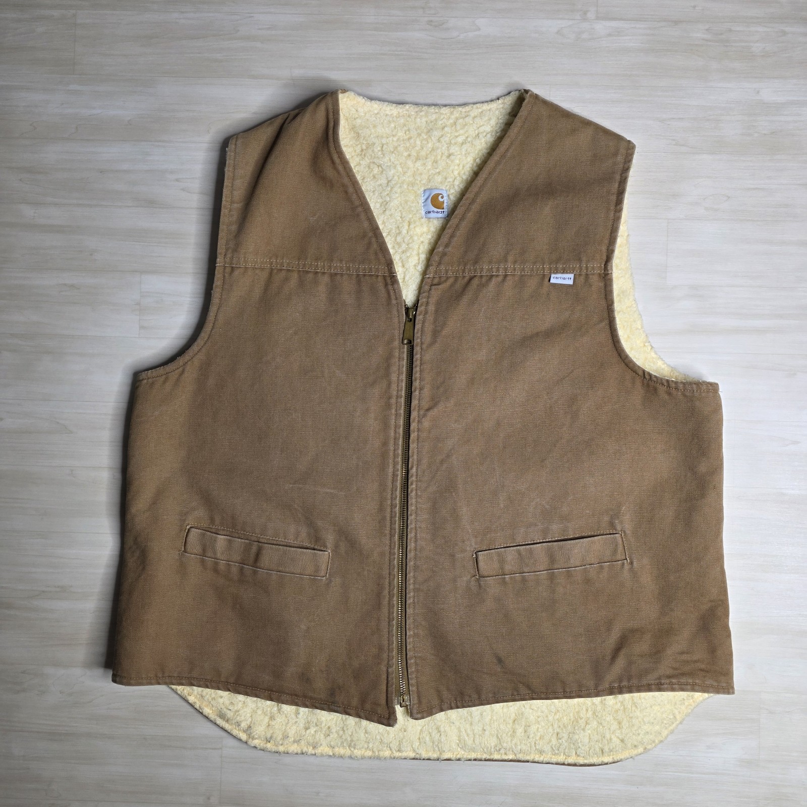 Vintage Carhartt Sherpa Lined Vest Zip Workwear 6SVT Size XXLT Tall XXL - $59.29