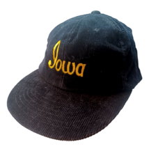 Vtg Black Corduroy Embroidered Iowa Spellout Snapback Hat - £11.06 GBP