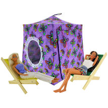 Purple Toy Play Pop Up Doll Tent, 2 Sleeping Bags, Butterfly Print Fabric - £19.94 GBP