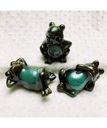 Vintage Green &amp; Turquiose Glazed Ceramic Frog Garden Decor, 3 Relaxing P... - $509.91 MXN