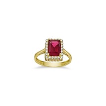 14k Yellow Gold Simulated Ruby Birthstone Ring Red July Women Size 7.5 - £164.32 GBP