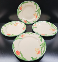 4 Franciscan Tulip Dinner Plates Set Vintage Red Yellow Floral Dish England Lot - £44.99 GBP