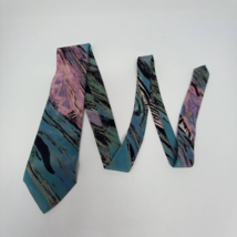 Cagri Mens Necktie Black Pink Blue Abstract 100% Silk Classic Short - £9.30 GBP