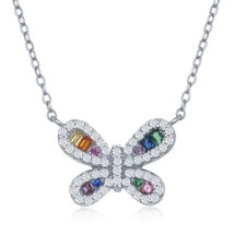 Sterling Silver Rainbow CZ Butterfly Necklace - £26.90 GBP
