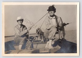 1940 Black And White Photo Of  Of Two Men Fishing On Chesapeake Bay - £10.48 GBP