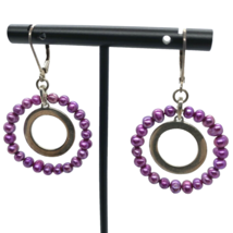 QVC Purple Cultured Pearl Sterling Silver Double Circle Pierced Dangle Earrings - £15.01 GBP