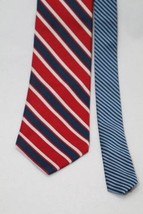 Tommy Hilfiger Tie Men&#39;s Necktie Red Navy Blue Diagonal Stripes 100% Silk - £9.29 GBP