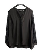 Tahari Top Women 2X Black Sheer Chiffon Lace Sleeve Blouse Pullover Tuni... - $49.52 CAD