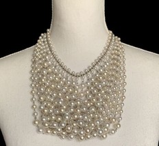 Multi Layered Faux Pearl Bib Necklace Statement Fashion Choker Elegant - £15.91 GBP