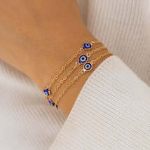 Blue Acrylic &amp; 18K Gold-Plated Evil Eye Layered Station Chain Bracelet - £11.00 GBP